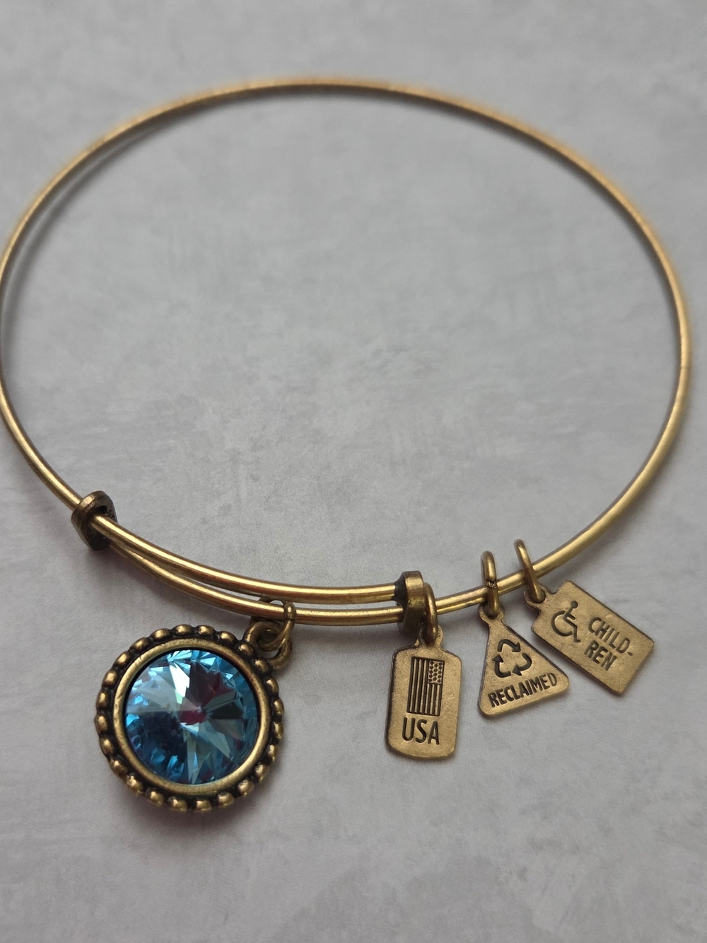 Wind & Fire December Birthstone Blue Crystal Gold Tone Charm Bangle